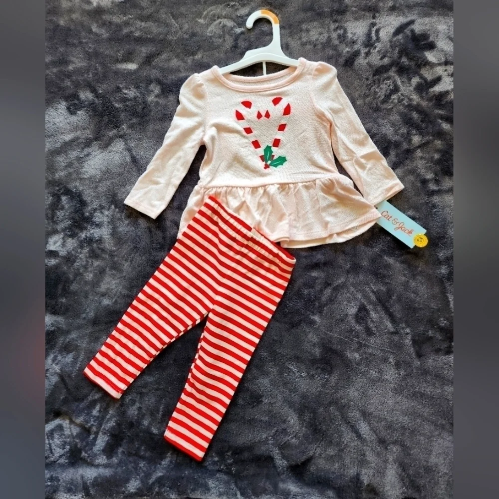 NEW baby / toddler girl holiday Xmas outfit set Candy Cane Heart 12m, 18, 2t